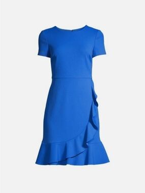 🔥NWT Karl Lagerfeld Blue Ruffle Hem Short Sleeve Dress